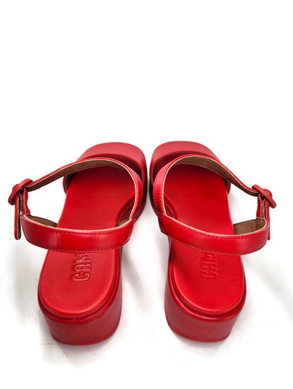 Camper Misia Red Leather Single Wide Strap Buckle Close Open-Toe Flatform Sandal - Picture 9 of 16